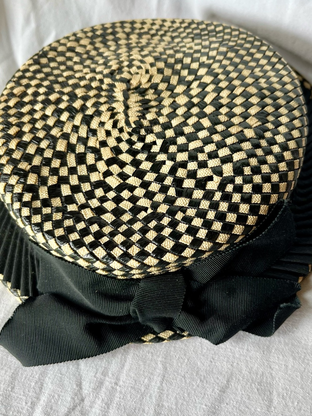 Vintage Black and Natural Woven Straw Hat - Picture 5 of 17